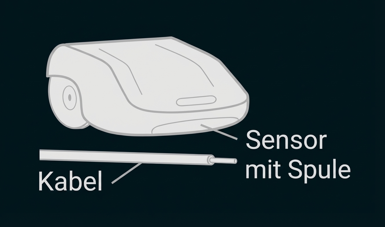 Roboter-Rasenmäher mit Kabel und Sensor-Spule